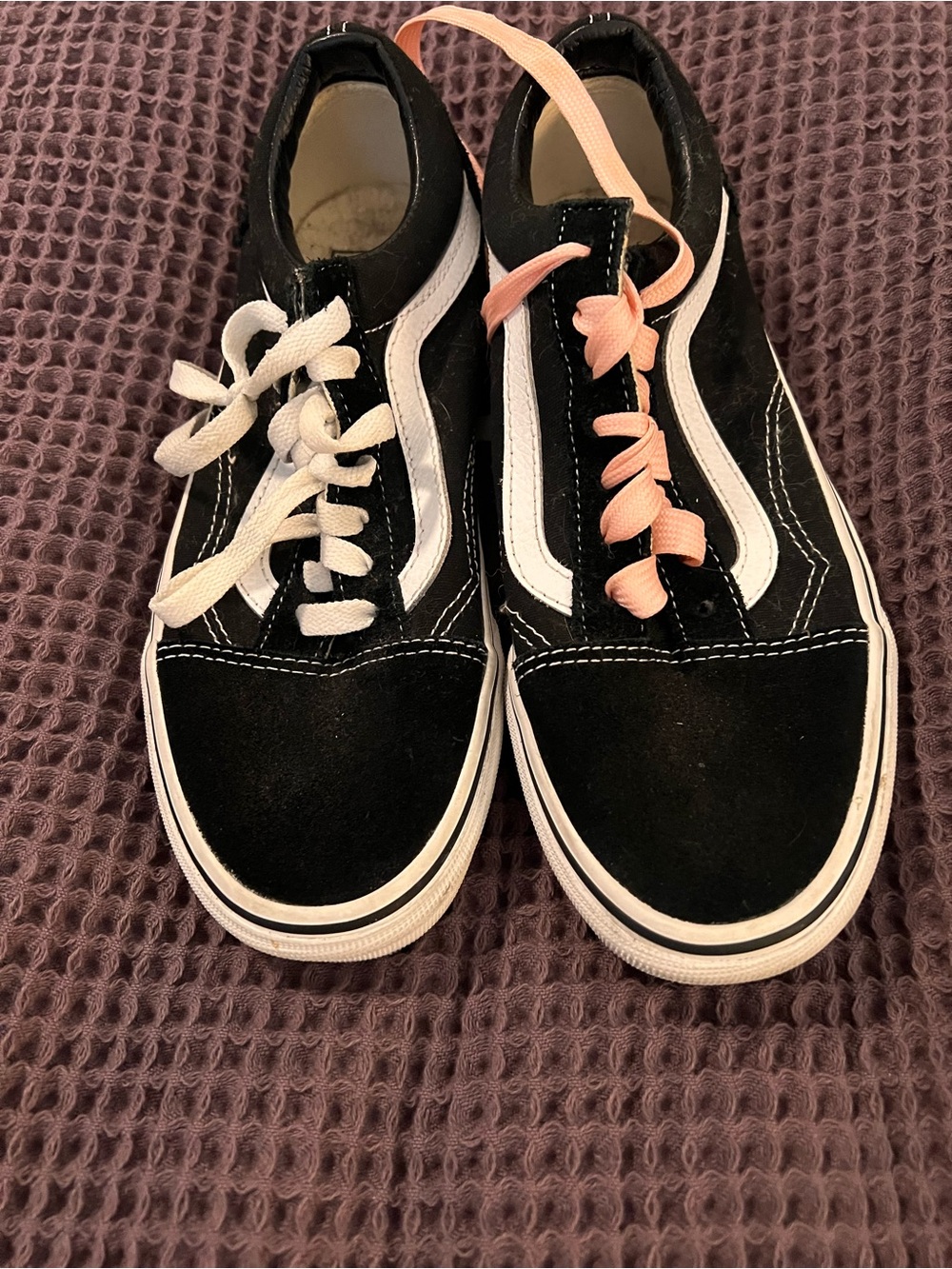 Vans Black White Low-Top Skate Shoes with Pink Accent